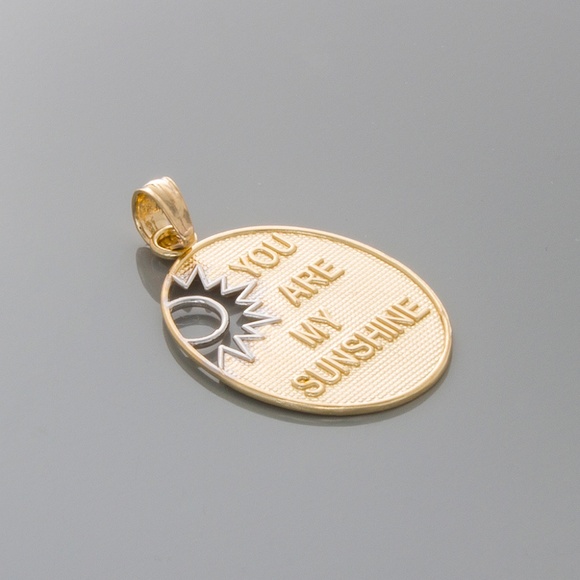 14k Yellow Gold You Are My Sunshine Necklace Charm Pendant Sun Cut-out RH White - Picture 2 of 5